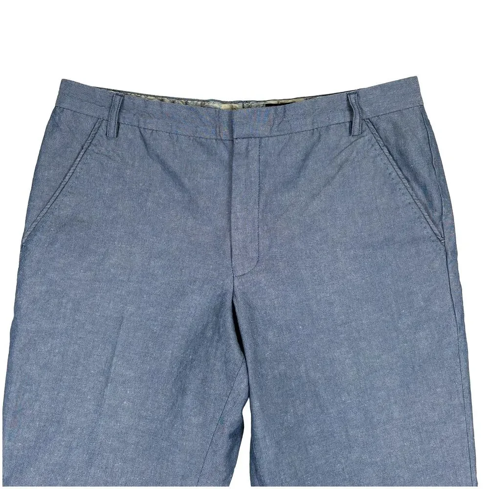 Ted Baker Linen Blend Pants Men 32L Blue Slim Fit Dress Chino Chambray